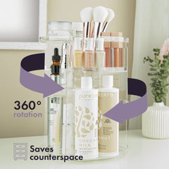 360 Degree Rotating Makeup Organizer for beauty and skincare storage