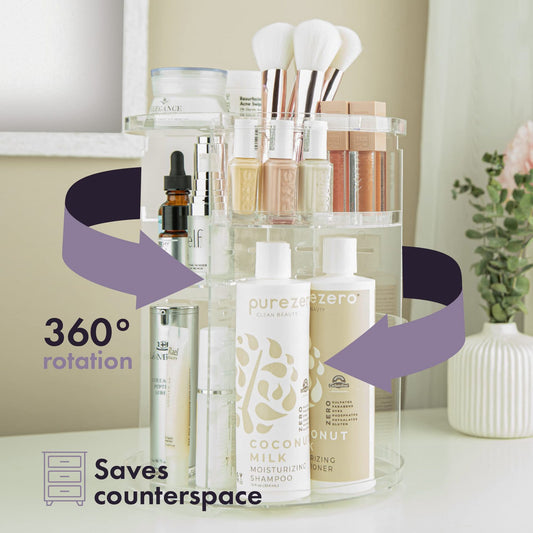 360 Degree Rotating Makeup Organizer for beauty and skincare storage