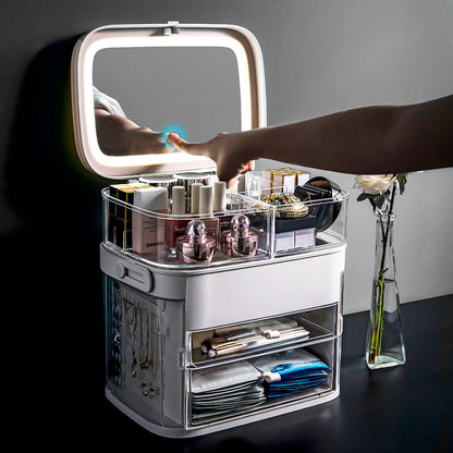 Makeup Organizer With LED Mirror for makeup and jewelry storage