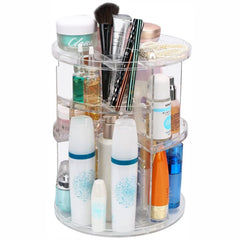 360 Degree Rotating Makeup Organizer holding makeup and skincare essentials