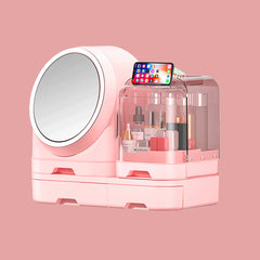 Dustproof Desktop Makeup Organizer With Mirror for beauty storage