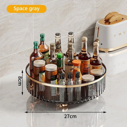 Rotating Cosmetic Organizer arranged with perfume and skincare products