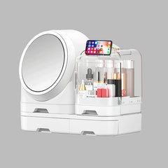 Dustproof Desktop Makeup Organizer With Mirror for beauty storage
