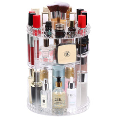 360 Degree Rotating Makeup Organizer holding makeup and skincare essentials