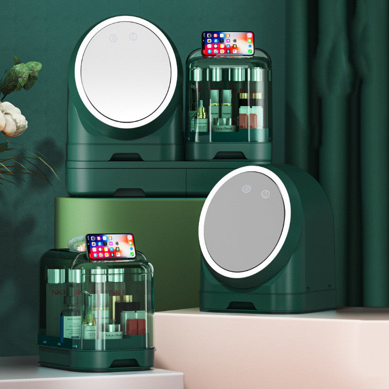 Dustproof Desktop Makeup Organizer With Mirror for beauty storage