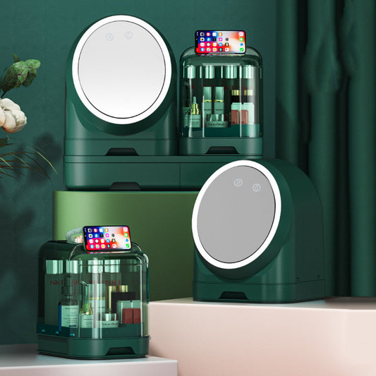 Dustproof Desktop Makeup Organizer With Mirror for beauty storage