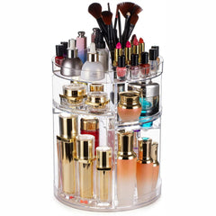 360 Degree Rotating Makeup Organizer holding makeup and skincare essentials