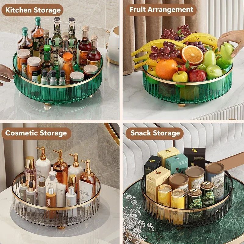 Rotating Cosmetic Organizer arranged with perfume and skincare products