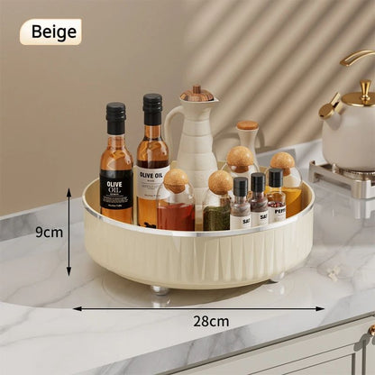 Rotating Cosmetic Organizer arranged with perfume and skincare products